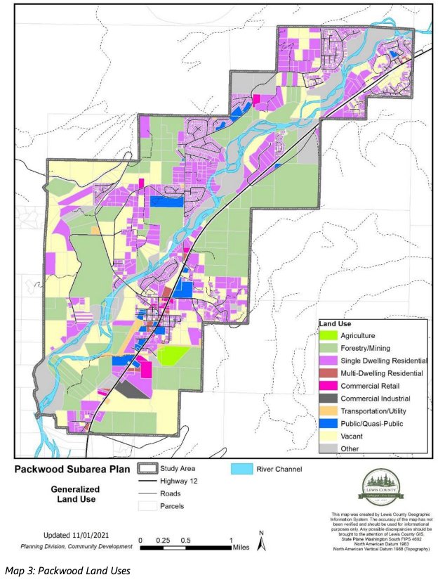A land use map for Packwood provided by Lewis County.